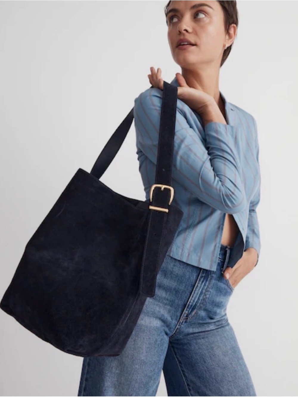 Madewell Navy Suede Tote, brand new with tags